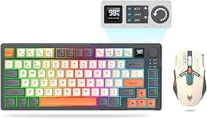 75 ％ Wireless Gaming Keyboard and Mouse Combo, Mechanical Keyboard + 3D 1600DPI Mice, 2000mAh Battery, RGB Backlit Keyboards with 80 Keys Computer PC Gaming Keyboards for PC/Laptop (Black)