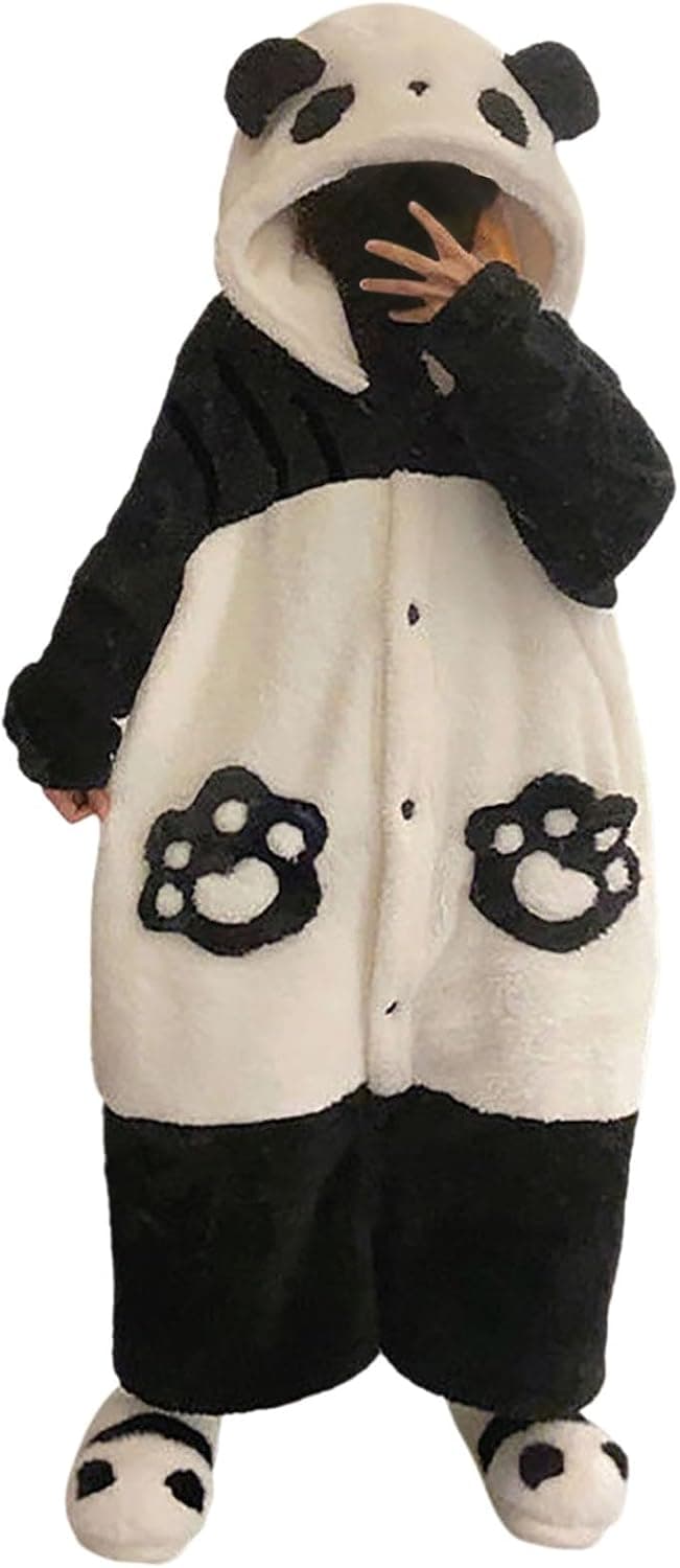 Unisex Costume Warm Flannel Cute Animal One-Piece Pajamas Oversized Hoodie Blanket Jumpsuit Pajamas