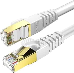 KASIMO CAT 8 Ethernet Cable 2 FT, Cat8 Internet Cable 40Gbps with RJ45 Gold Plated Connector SFTP, High Speed Gaming LAN Patch Cable, Compatible with Cat5/Cat6/Cat7, White (White, 2FT 1 Pack)