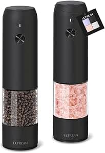 Ultrean Pepper Grinder, Rechargeable Salt and Pepper Grinder with 6 Adjustable Coarseness, LED Light, Automatic Grinder for Kitchen, Home and Kitchen Appliances Birthday Gifts for Women, Black