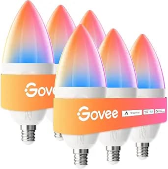 Govee E12 Led Bulb, Smart Light Bulbs Work with Matter, Alexa, Google Assistant, WiFi Candelabra Bulbs 40 Watt Equivalent, RGBWW Color Changing Light Bulb, 2.4Ghz Only, 450 LM, 6 Pack