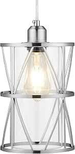 Modern Cylindrical Pendant Light with Clear Glass, Brushed Nickel Hanging Light, Transitional Metal Pendant Lighting Fixture for Kitchen Island Sink Dining Room Bar