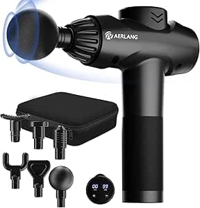 AERLANG Massage Gun,Mothers day gifts ideas Percussion Massage Gun, Muscle Handheld Deep Tissue Massager (Black)-– Six Different Adjustable Heads for Different Muscle Groups - 20 Speed Option