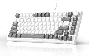 AK820 Grey White Wired Mechanical Keyboard, Gaming Keyboard Tastertur White Light|Volume Control|82 Keys|PBT Keycaps|Poron Cotton|Hot Swappable keyboard gaming tastatur 75 prozent tastatur
