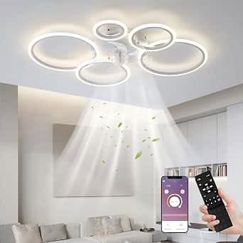 MiiR LED Ceiling Fan with Lighting, 100 cm Lamp with Fan and Remote Control App, 80 W Ceiling Light with Fan, Ceiling Fan with Light, Ceiling Fan for Bedroom, Living Room, White