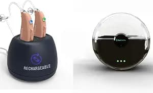 [Bundle] EarCentric EasyCharge Rechargeable Hearing Aids (Beige) + Easy Go Portable Charger [Black] + Desktop Charger [Dual-Port]