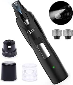 WWVVPET Nail Grinder for Dogs with Light and 2 Wheels, Nail Clippers for Dogs More Powerful Low Noise, Electric Nail File Painless Nail Clipper for Dogs/Cats/Birds