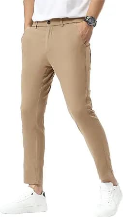 Plaid&Plain Men's Slim Fit Khaki Pants Stretch Cropped Chino Skinny Pants