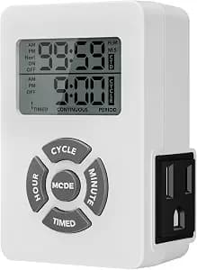 BN-LINK Digital Outlet Timer with Interval Repeat Cycle Indoor,24 Hour Programmable Outlet Timers for Electrical Outlet, Energy Saving 3 Prong Plug-in Outlet with Countdown On/Off,125V/15A/1875W