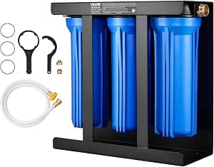 VEVOR RV Water Filter with Bracket, 3-Cartridge 2.5 x 10 in Water Filter System for RVs, Remove Sediments, Chlorine, Bad Tastes, Odors, and Most Contaminants, for Campers, Boats, Vans