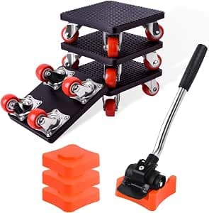 Furniture Transport Professional Set, Heavy Duty Furniture Lifter with 4 Transport Rollers, 1 Lift Frame, 4 Height Adjusters - 360° Swivel Furniture Transport and Float Helper