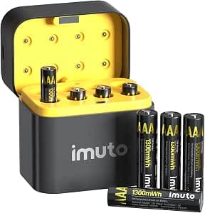 imuto Rechargeable AAA Batteries Lithium 8 Pack with Fast Charger,1300mWh 1.5V Output Triple a Lithium Batteries 1600 Cycles Long Lasting