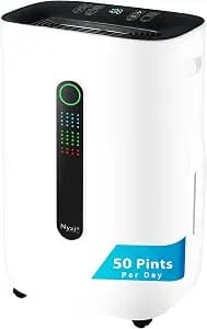 Nyxi 4,500 Sqft / 50 Pints Compressor Dehumidifier, Smart Digital Humidity Control, XL Water Tank 1.7 Gallon, Drain Hose Option, 24-Hour Timer, Removes Moisture for Home, Laundry, Office
