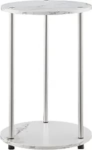 Convenience Concepts Designs2Go No Tools 2-Tier Round End Table, Faux White Marble/Chrome