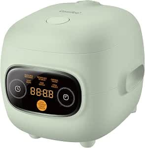 COMFEE' Mini Rice Cooker 4 Cups Cooked/2 Cups Uncooked, Portable Non-Stick rice maker, 24 hours Timer Delay, 6 Functions, Fast Cooker, Brown Rice, Oatmeal, Sage Green Color