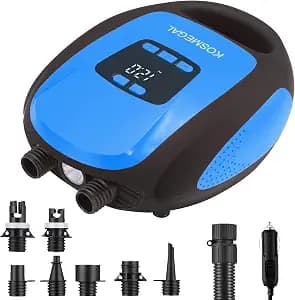 Paddle Board Pump Electric Portable, KOSMEGAL SUP Pump for Paddleboard, Professional 20PSI Air Compressor with Auto-Off, Deflation Function and 12V DC Car Connector for Inflatables, Kayaks and Boats