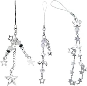 3 PCS Cute Y2K Phone Charm Keychain Bag Accessory Star Strap Jewelry Alloy Material For Fashion Lover Y2k Chain Decor