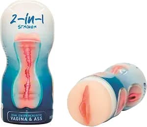 Adam & Eve 2 in 1 Stroker Realistic Vagina & Ass Male Masturbator Textured Pocket Pussy & Anal Flesh Light with Suction Power Adjustable Intensity for Lifelike Pleasure and Maximum Satisfaction