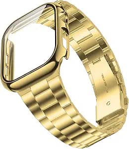 Wolait Compatible with Apple Watch Band 49mm 46mm 45mm 44mm 42mm 38mm 40mm 41mm,Stainless Steel iWatch Bands with Screen Protector Cover for Apple Watch Series11/10/9/8/7/6/4/Ultra3/SE3/2/1 Women Men