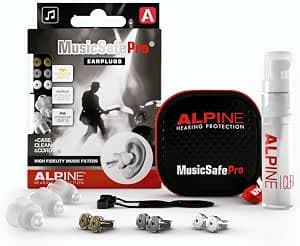 Alpine MusicSafe Pro Music Ear Plugs: Musicians Hearing Protectors - 3 Sets of Interchangeable Filters - Hypoallergenic & Reusable - Clear Tips