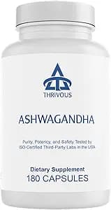 Thrivous Ashwagandha Root Extract, 300 mg KSM-66 with 5% Withanolide, 180 Capsules, Third-Party Tested Dietary Supplement