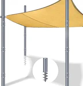 Shade Sail Poles, 12 Ft Screw-in Poles for Outdoor Sun Shades - 2.36" Diameter Steel Sun Shade Sail Posts with D-clamp - 2 PCS