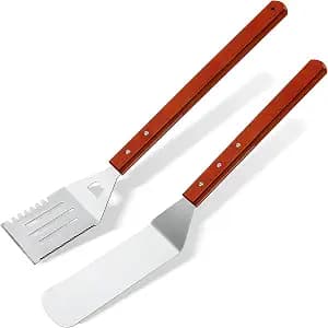 2 Pieces BBQ Extra Long Grill Turner and Grill Spatula, Stainless Steel Barbecue Grilling Accessories, Slotted Spatula and Solid Kitchen Spatula with Wooden Handle, 20 Inch