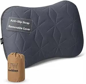 UWILLION Inflatable Camping Pillow with Removable Washable Cover, Ultralight Compact Air Pillow for Backpacking, Hiking, Travel & Camping, Ergonomic Neck and Lumbar Support Blow Up Pillow – Grey
