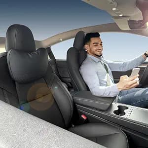 TANOLA TESBEAUTY Headrest Pillow 2 Packs for Tesla Neck Pillow Uniquely Designed for Tesla Model Y/3/S/X Cyber Truck, Tesla Car Neck Pillow Support Cushion for People Under 5'7" Black Leather