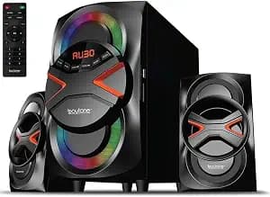 Boytone BT-326F, 2.1 Bluetooth Powerful Home Theater Speaker System, with FM Radio, SD USB Ports, Digital Playback, 40 Watts, Disco Lights, Full Function Remote Control, for Smartphone, Tablet., Black