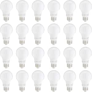 Amazon Basics A19 LED Light Bulbs, 60W Equivalent, Daylight White 5000K, Non-Dimmable, Energy Efficient 9W, E26 Base, 10,000 Hour Lifetime, 24-Pack