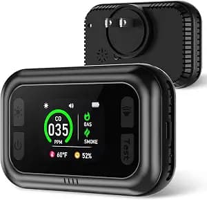 5 in 1 Carbon Monoxide Detectors, Natural Gas Detector & Smoke Detector with Dual Alarm & Bulit-in Battery, Propane CO Detector Plug in (Temp & Humidity) for Home RV Camping Travel (Black)