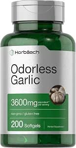 Horbäach Odorless Garlic Softgels | 200 Count | Ultra Potent Garlic Extract | Non-GMO & Gluten Free Supplement