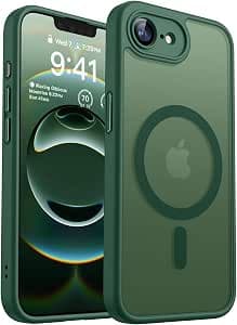 CANSHN Magnetic Case for iPhone 16e/iPhone 17e (6.1 Inches), Compatible with MagSafe, [Full Camera Protection] Translucent Matte Background Cover, Dark Green