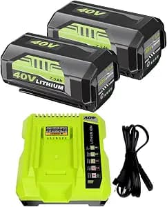 2Pack 7.5Ah Replacement for Ryobi 40V Battery and Battery Charger Station Compatible with Ryobi 40v Battery OP40401 OP4026 OP40261 OP4050 OP40601 Cordless Power Tools (Green)