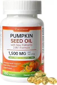 Pumpkin Seed Oil with Saw Palmetto, 180 Softgels, Cold Pressed | 2-in-1 Cold Pressed for Prostate, Urinary, Hair & Skin Support, Rich in Omega 6 & 9, Non-GMO, Gluten-Free