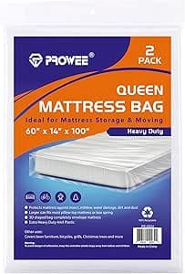 2 Pack 4Mil Heavy Duty Queen Mattress Bag for Moving,Clear Plastic Mattress Bags for Storage Queen Mattress Cover for Moving