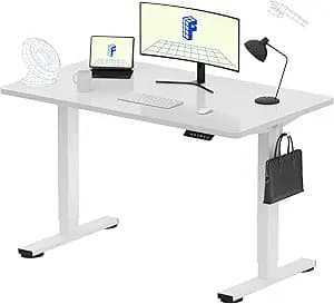 FLEXISPOT EN1 One-Piece Standing Desk, 48"x24" Seamless Desktop Electric Height Adjustable for Home Office, Study Rooms & Multi-Device Workstations, White(White Frame)