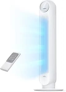 DREO Tower Fan for Bedroom, 28ft/s Velocity, Ultra Quiet Fan, 8 Speeds | 2026 Upgraded DC Motor, 90° Oscillating, 4 Modes Standing Fan, Bladeless Fan for Indoors, Floor Fans with Remote, White