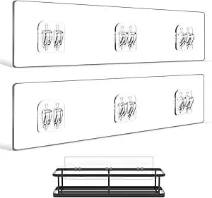 YASONIC 2-Pack Shower Caddy Adhesive Replacement - Transparent Shower Adhesive Strips, No Drilling Hooks for Bath Storage Shelves, Kitchen Racks, Basket & Soap Holder