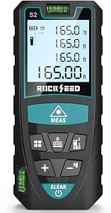 Laser Rangefinder, RockSeed Digital Spirit Level Distance Meter & LCD Backlight 4 Line Digital Display ±2 mm Multiple Measuring Modes, Hand Strap & 2 Batteries, IP54