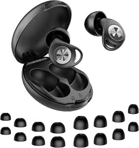 Ear Plugs for Sleep Black, 45dB Noise Cancelling Earplugs Hearing Protection for Sleep, Concentration, Travel, Work, Concerts, Ultra Comfortable Reusable Silicone Ear Plugs, 8 Tips(XS/S/M/L) & Case