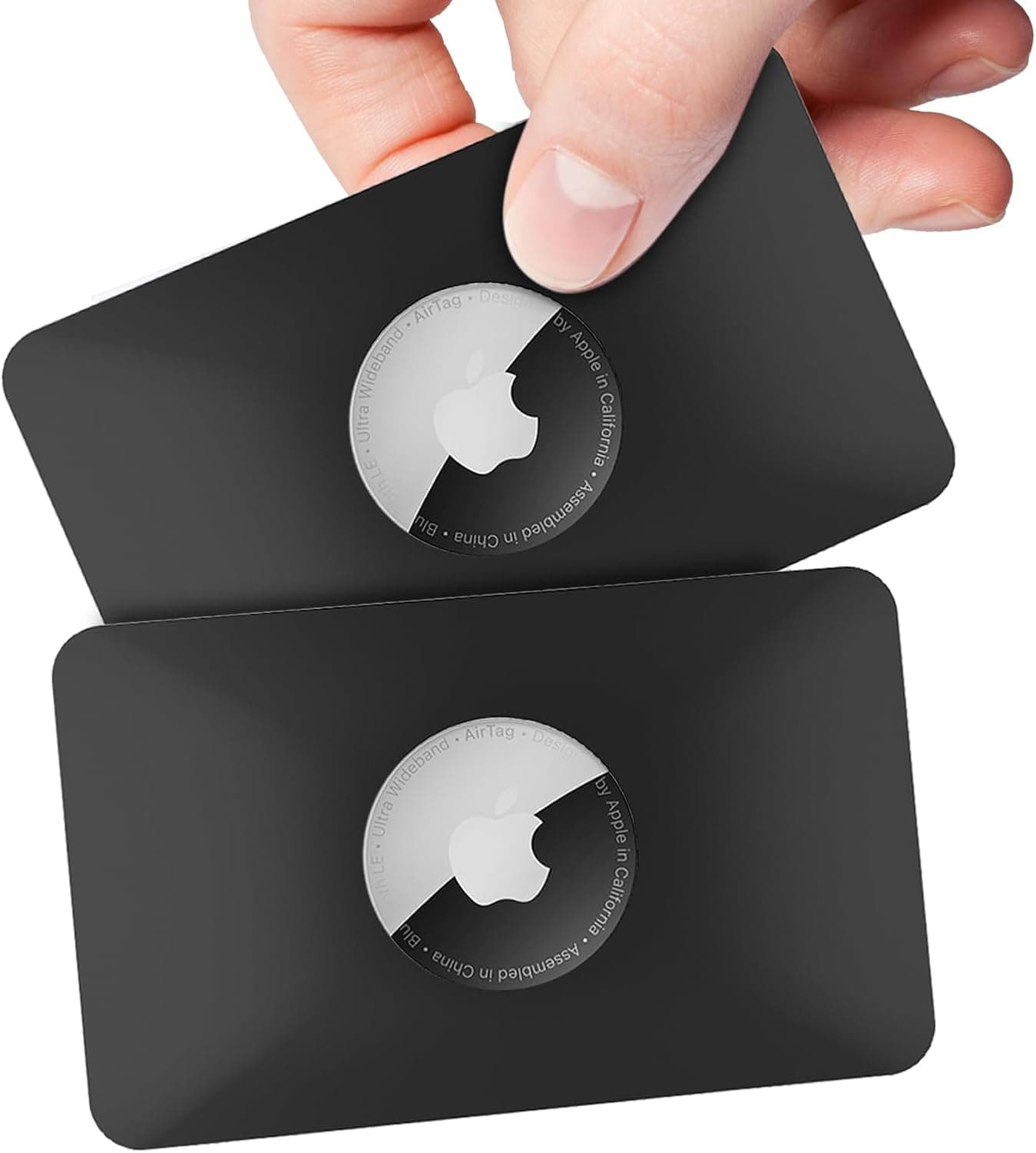 2PCS AirTag Case - Flex Credit Card Size Wallet Holder for AirTag, Purse, Handbag, Backpack, Clutch, Wristlet (Black)