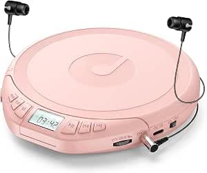 Gueray Portable CD Player with Earphones CD Player for Car | CD Dsicman with Anti-Skip Shockproof with LCD Display Support PROG Memory Repeat Function