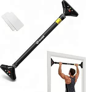 Adjustable Doorway Pull Up Bar No-Screw 440lbs | Fits 29.1-37.4in (74-95cm) door frames with 360° lock & foam pads + 2 spare pads. Home chin-up