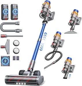 Cordless Vacuum Cleaner with 2 Batteries, 130 Mins/50KPa/600W Stick Vacuum Cleaners for Home with 3.3Ft Hose, Sofa Brush, TouchScreen AUTO-Mode, Wall Mount Charging, Scented, for Floor/Carpet/Pet Hair