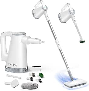 FEPPO Steam Mop with Detachable Handheld Steam Cleaner for Home and Floor Cleaning, 15s Fast Heat-Up, 230°F Powerful 10-in-1 Multi-Purpose Steamer for Floors, Tiles, Hardwood, Carpet, Windows, Kitchen