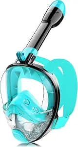 Full Face Snorkel Mask for Adults Teen, Snorkeling Gear with Detachable Camera Mount, Panoramic 180° View, Anti-Fog Anti-Leak Snorkling Set for Man and Women (Black Green-L/XL)