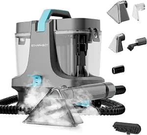 Starrybot Portable Carpet Cleaner Machine with Steam and Heating Techology,18Kpa Powerful Suction with Versatile Tools for Pets, Couch,Spot Cleaner for Stairs/Furniture/Rug(Gray)