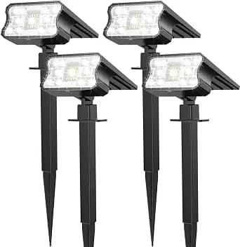 HGGH Solar Lights Outdoor Waterproof IP67, 60 LED 3 Lighting Modes Solar Spot Lights Outdoor for Yard Garden Pathway Landscape, Auto On/Off, Function 2 in 1(Cool White, 4 Pack)